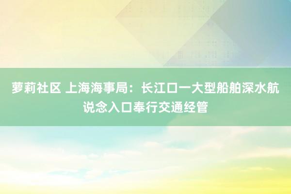 萝莉社区 上海海事局：长江口一大型船舶深水航说念入口奉行交通经管