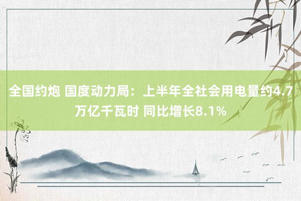 全国约炮 国度动力局：上半年全社会用电量约4.7万亿千瓦时 同比增长8.1%